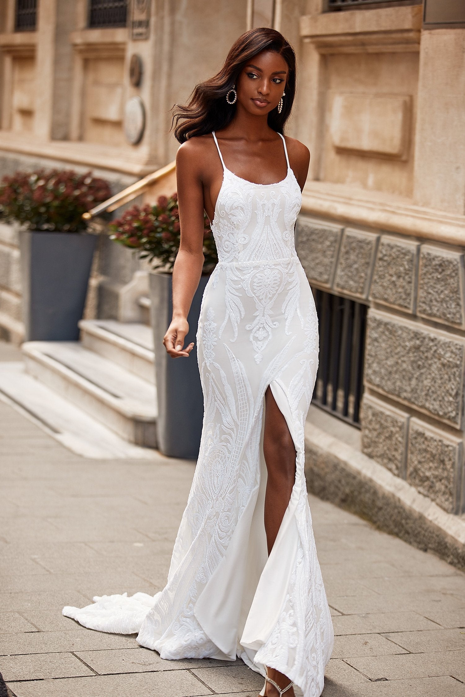 Zerlina White Sequin Gown | Afterpay ...